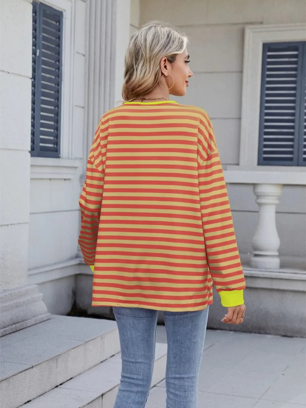 Lace-Up Striped Long Sleeve T-Shirt - Southern Shores Clothing