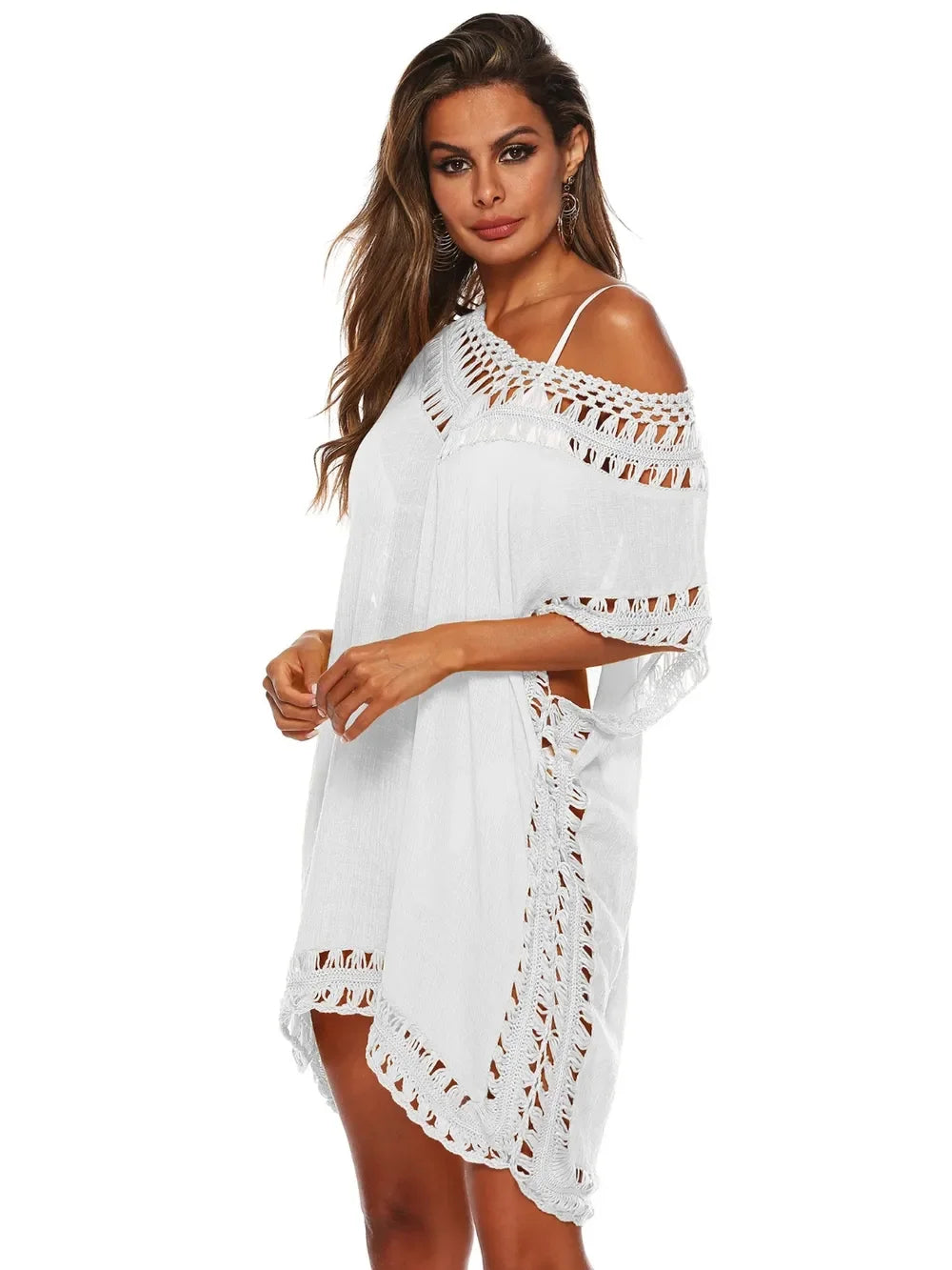 Cutout V-Neck Short Sleeve Cover-Up One Size - Southern Shores Clothing