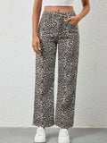 Leopard Print Wide Leg Denim Jeans With Stretch - Southern Shores Clothing