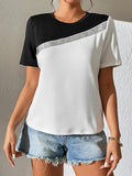 Contrast Round Neck Short Sleeve Tee, Relaxed Fit - Southern Shores Clothing