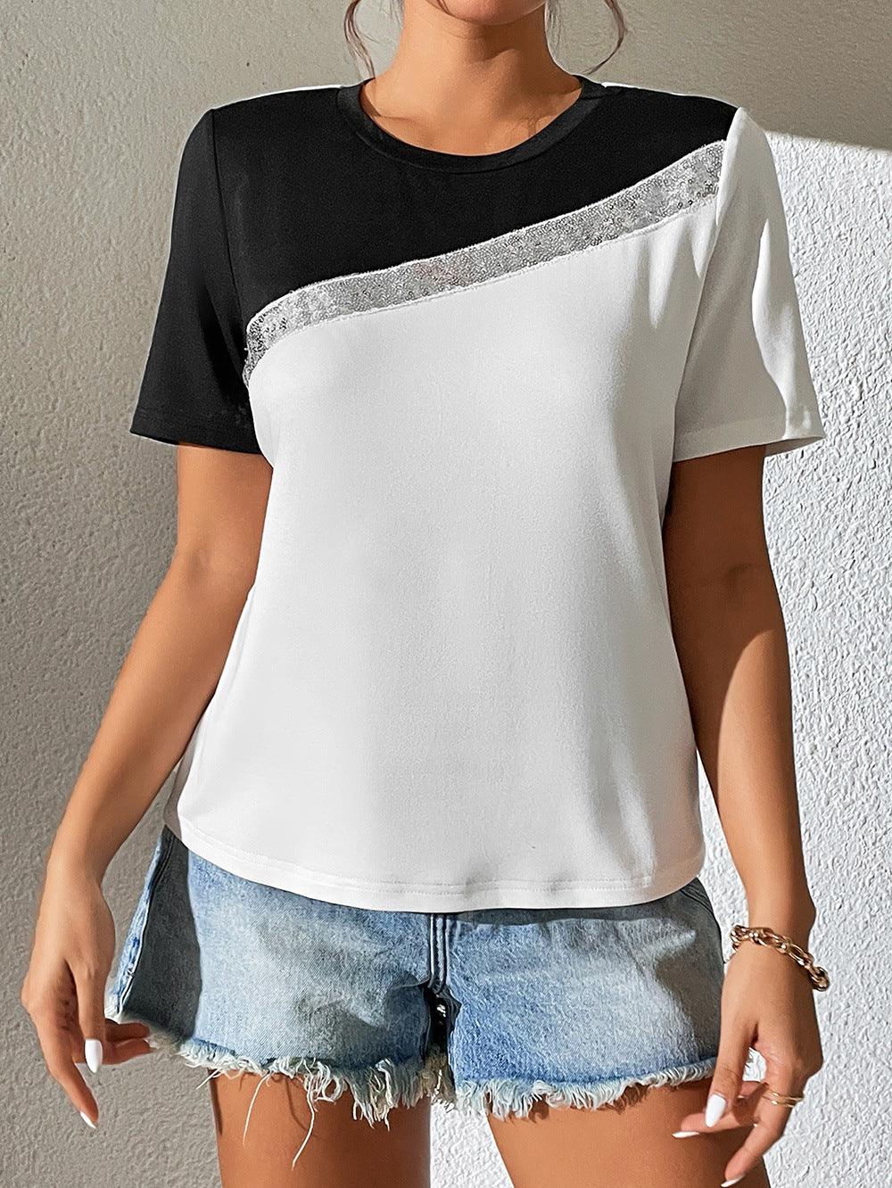 Contrast Round Neck Short Sleeve Tee, Relaxed Fit - Southern Shores Clothing