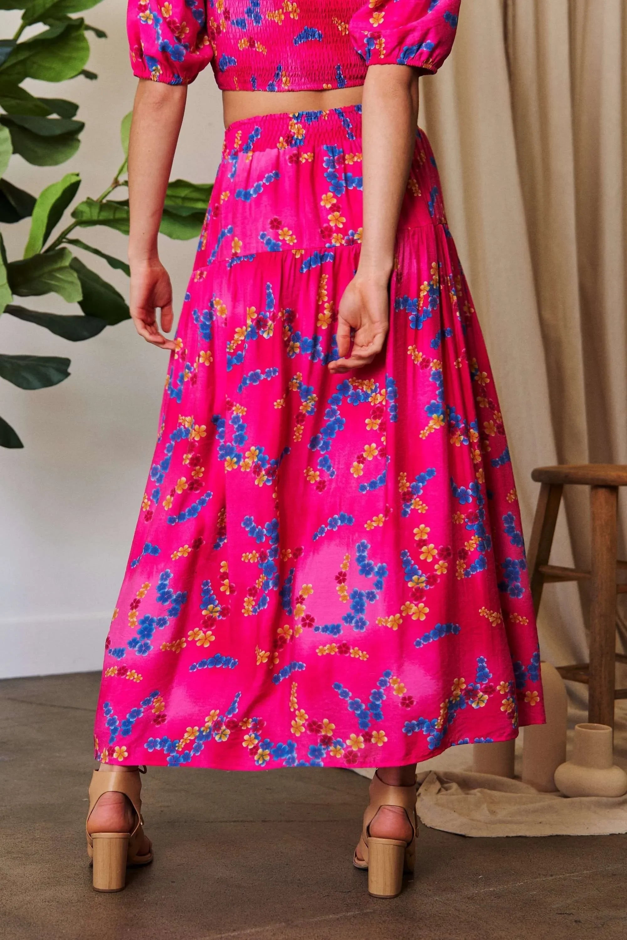 Printed Smocking Waistband Ruffled Maxi Skirt - Southern Shores Clothing