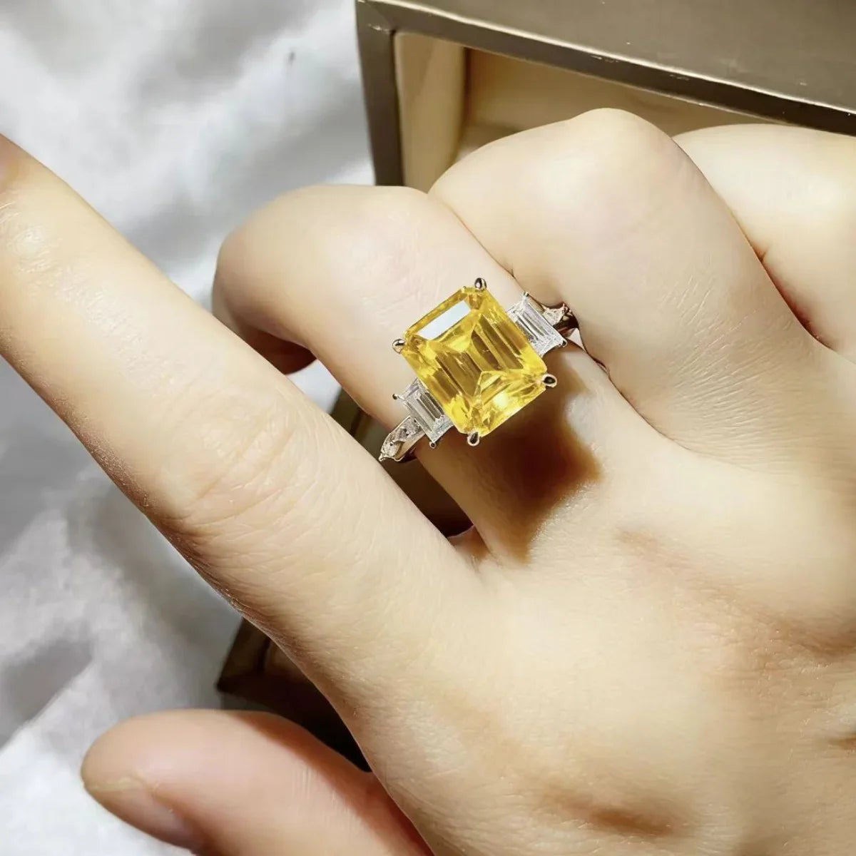 5 Carat Moissanite Ring In Sterling Silver With Side Stones - Southern Shores Clothing