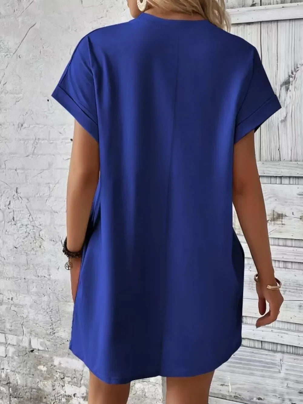 Pocketed Round Neck Short Sleeve Dress - Southern Shores Clothing