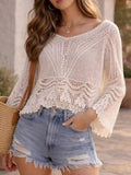 Lightweight Crochet Knit Cover Up With Sheer Openwork Design - Southern Shores Clothing