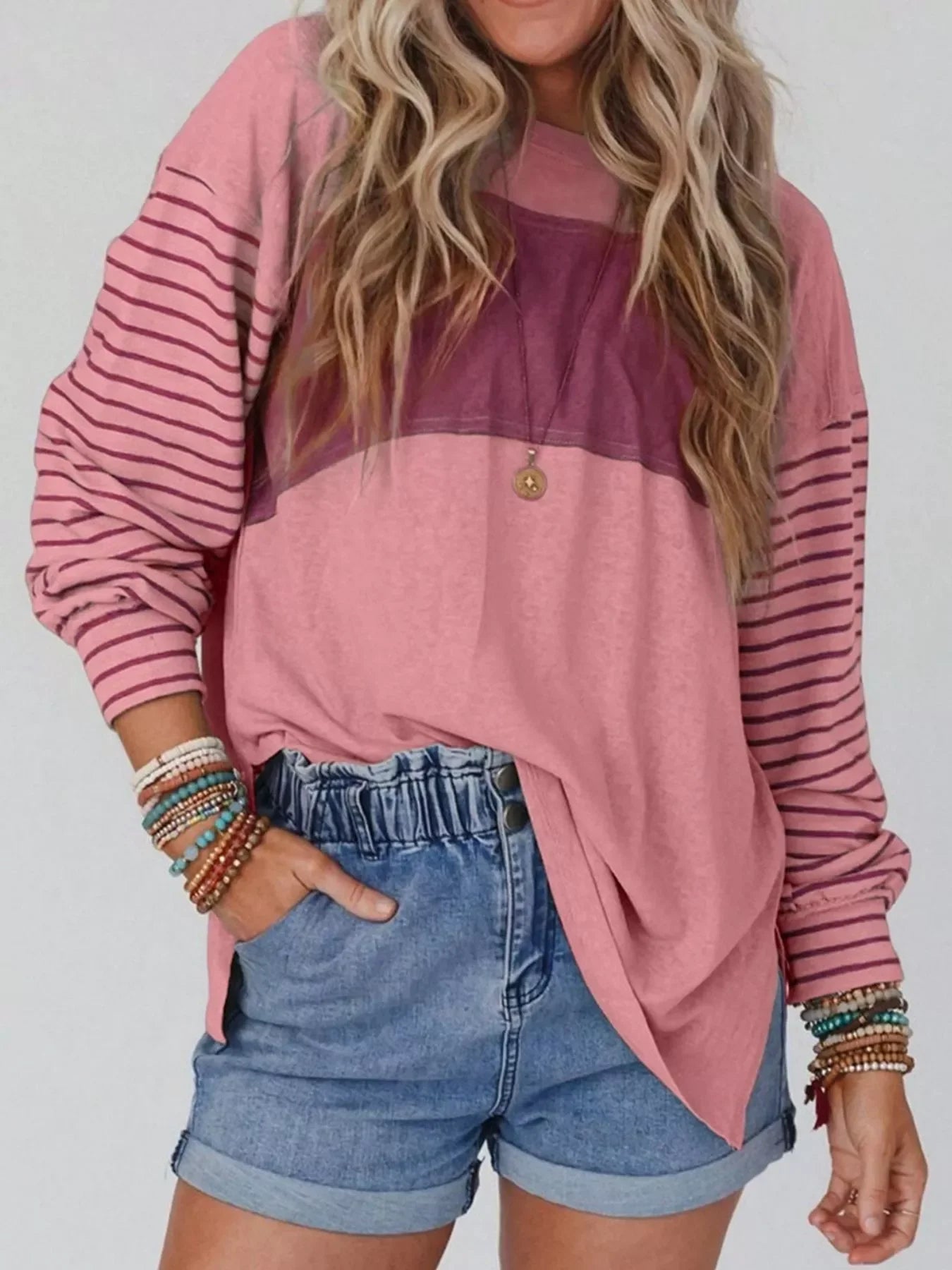 Striped Color Block Long Sleeve T-Shirt - Southern Shores Clothing