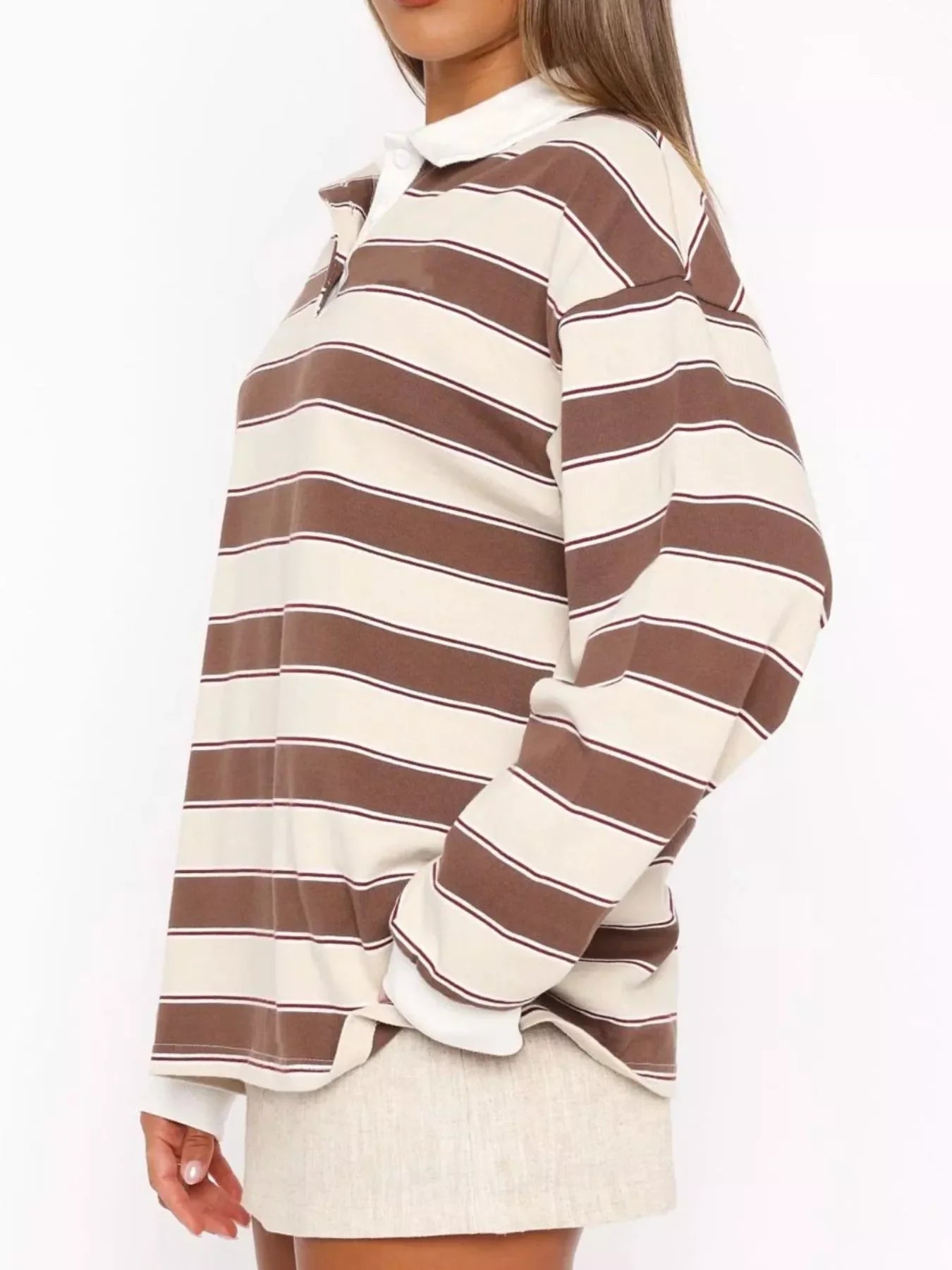 Striped Button Detail Long Sleeve Polo - Southern Shores Clothing