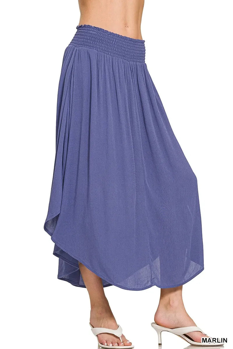 Woven Crinkle Smocked Waist Maxi Skirt With Pockets - Southern Shores Clothing
