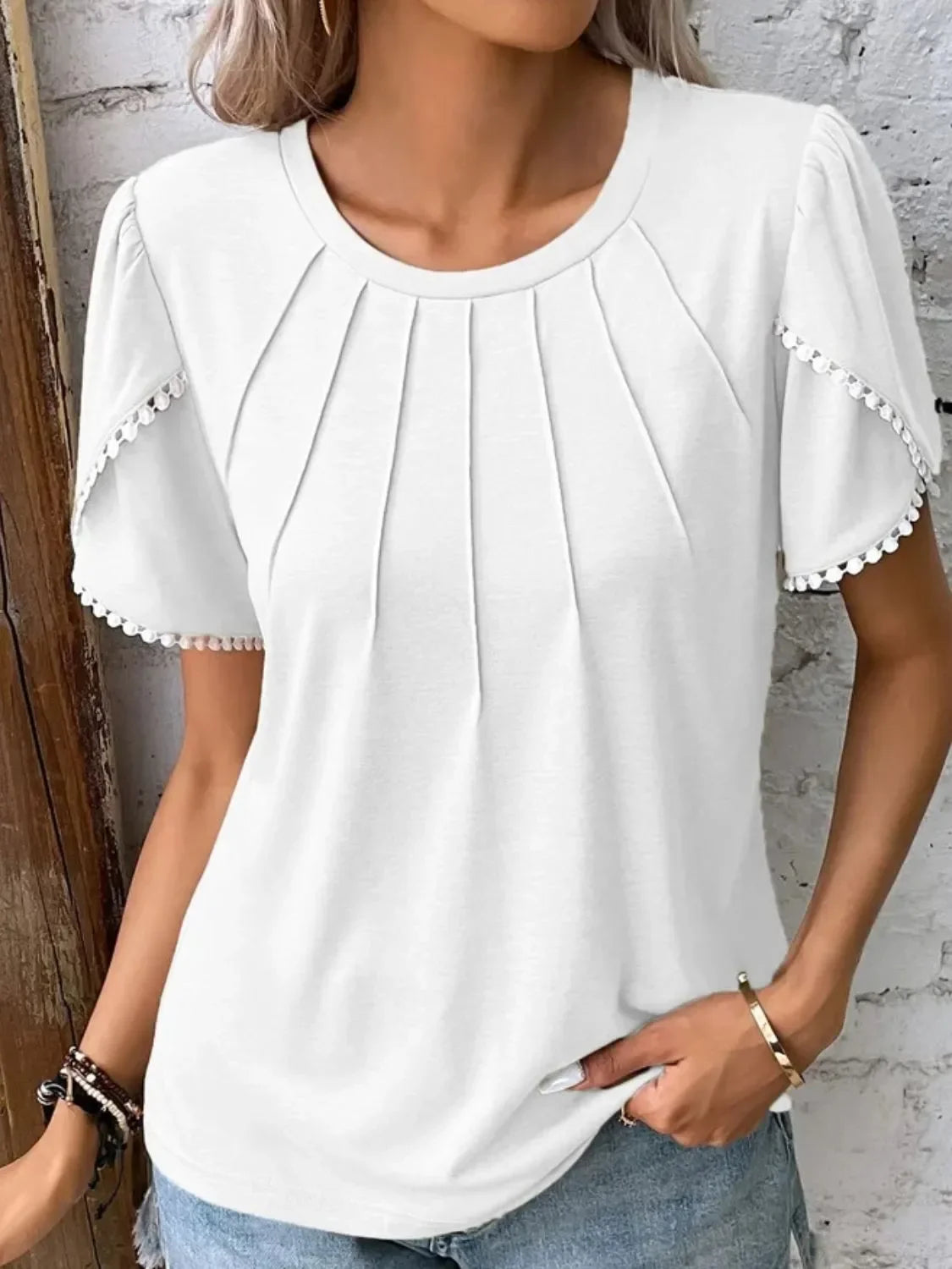 Round Neck Petal Sleeve Blouse Plus Size - Southern Shores Clothing