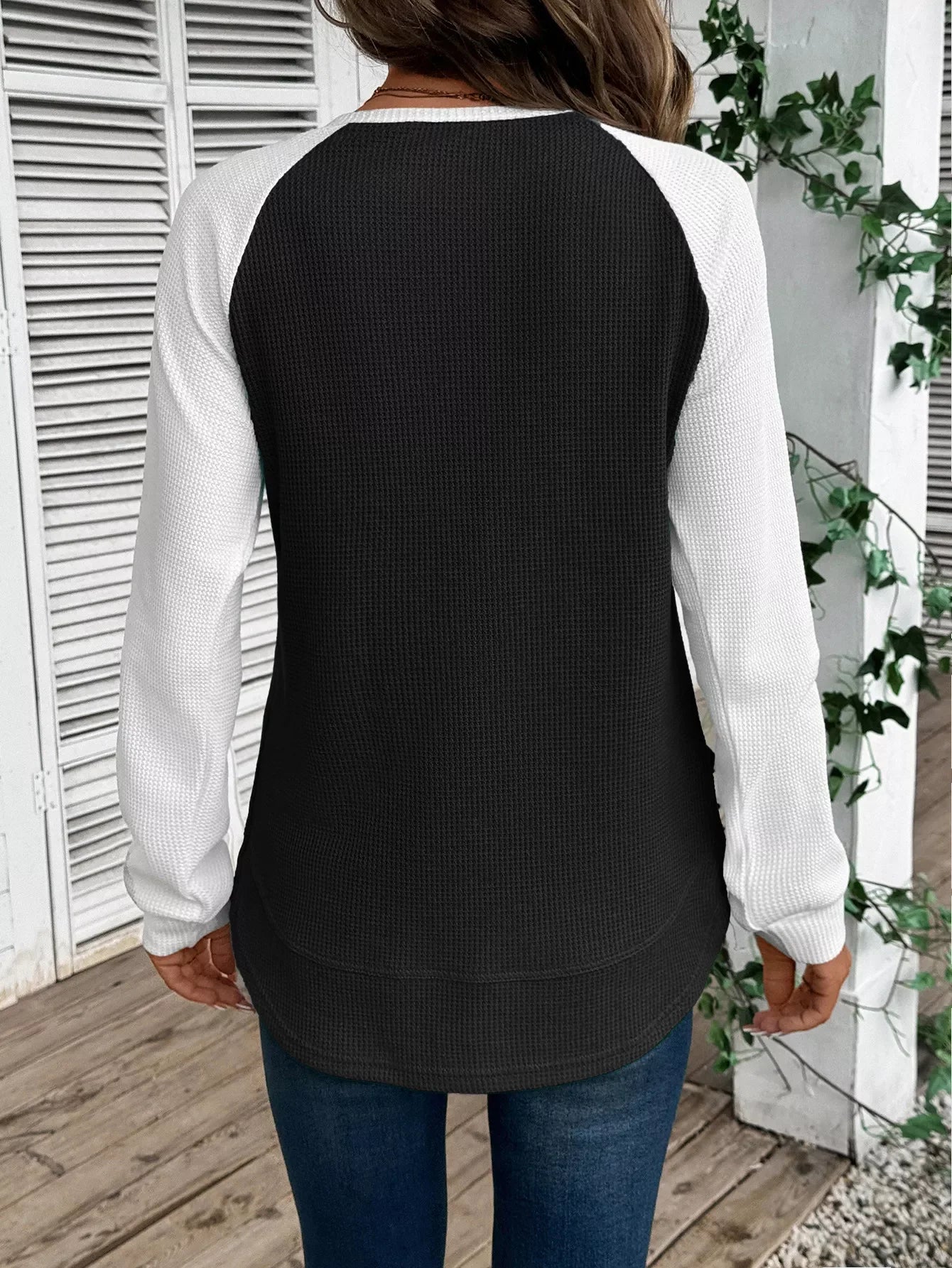 Contrast Raglan Sleeves Waffle Knit T Shirt - Southern Shores Clothing