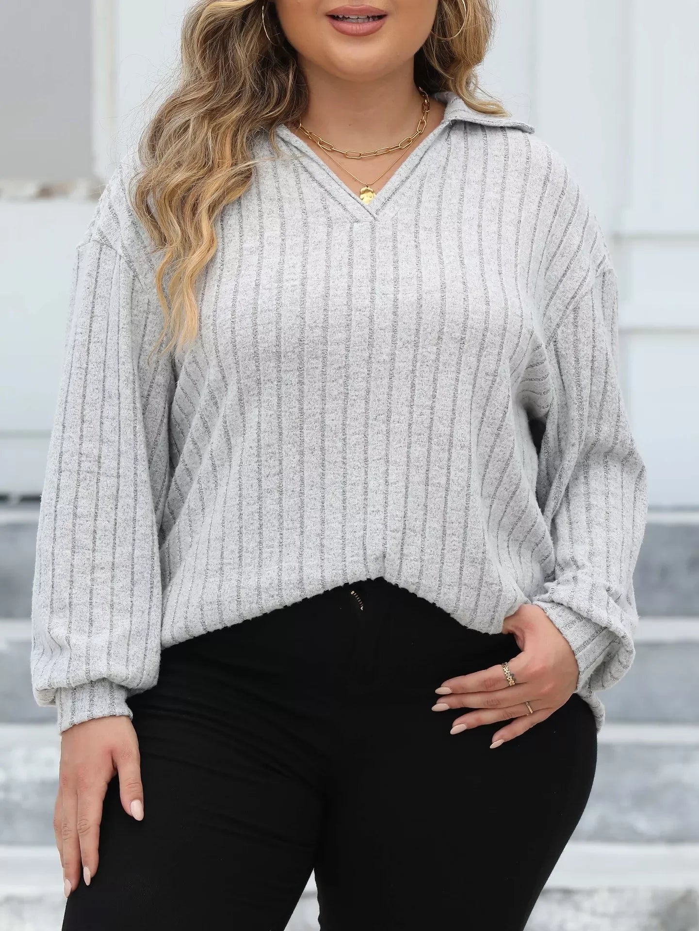 Plus Size Ribbed Knit Polo Collar T Shirt - Southern Shores Clothing