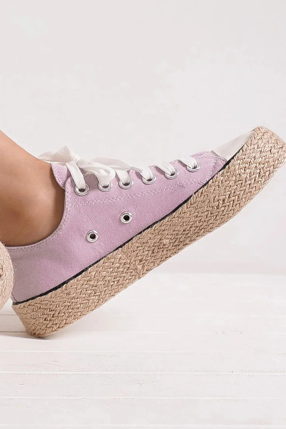 Casual Lace-Up Woven Espadrille Sole Sneakers