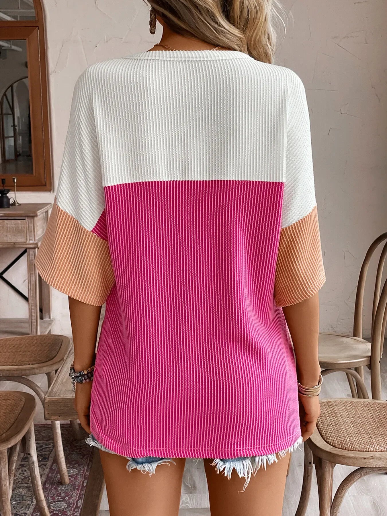 Relaxed Fit Ribbed Knit Block Tee With Stretch - Southern Shores Clothing
