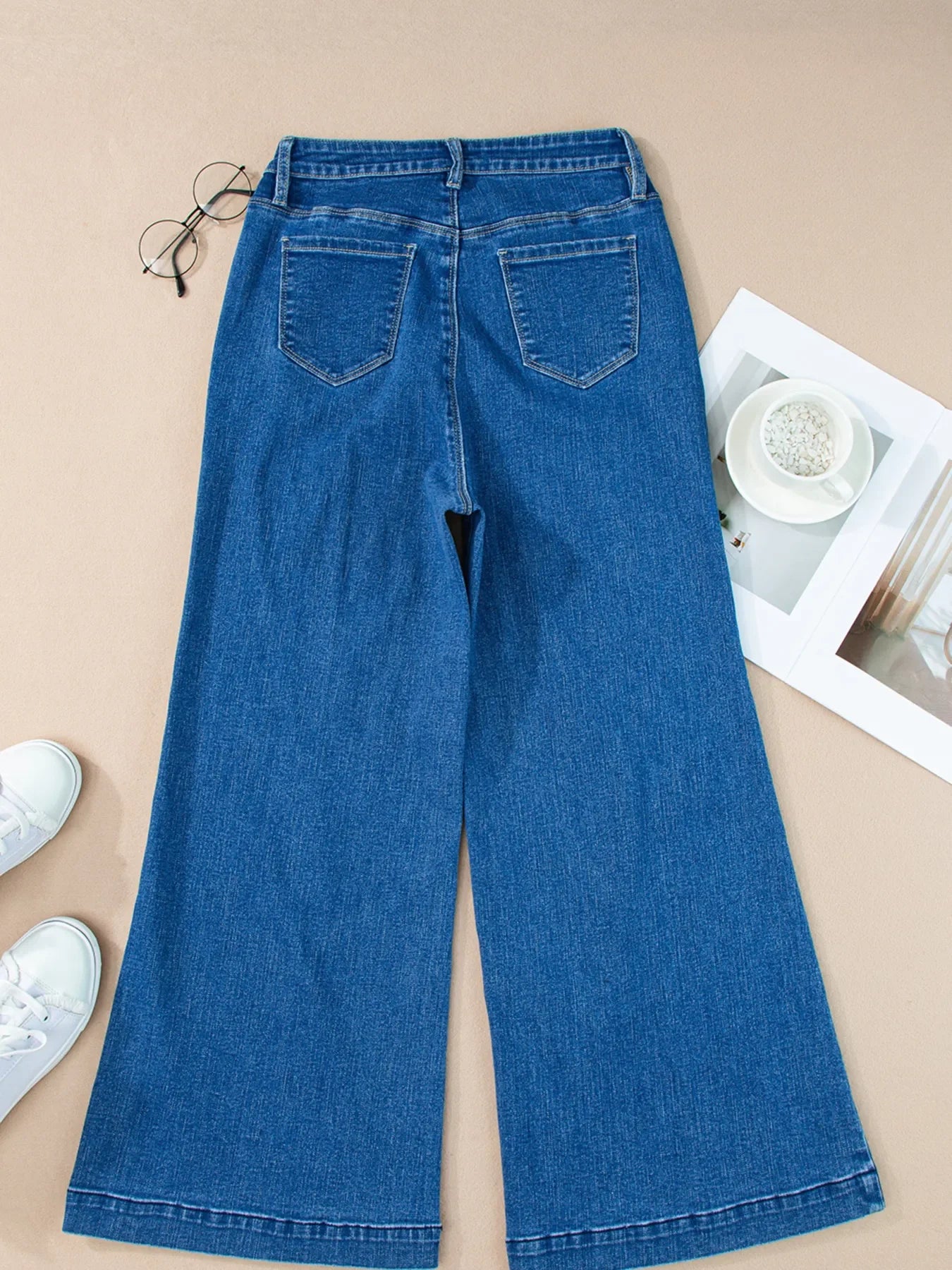 Coastal Seam Detail Flared Bottom Ankle Length Denim Jeans - Southern Shores Clothing