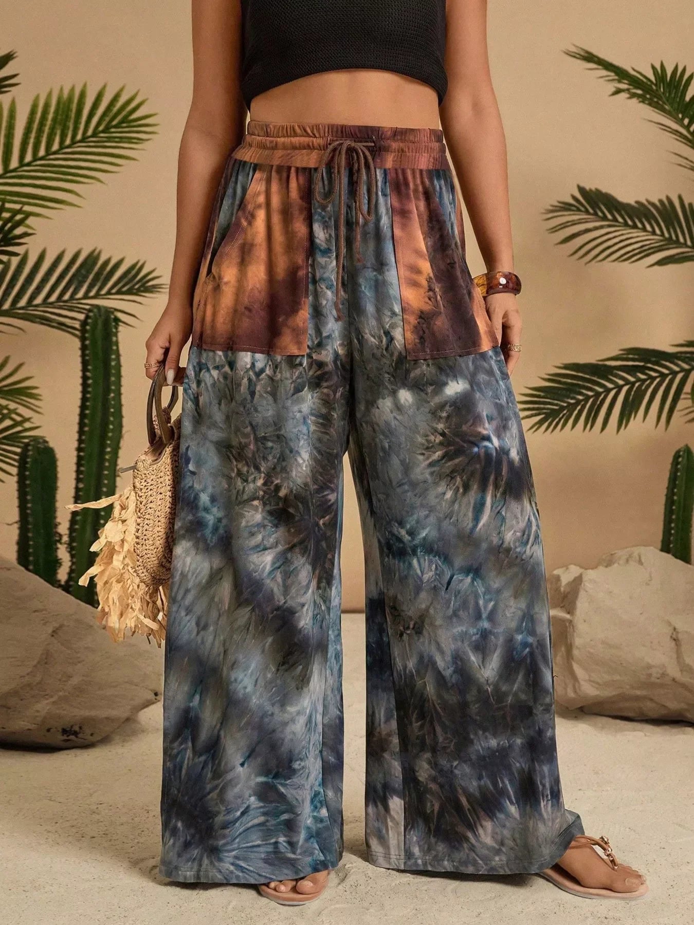 Plus Size Tie-Dye Wide Leg Casual Pants Comfortable - Southern Shores Clothing