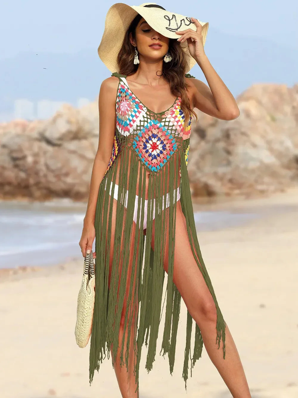 Fringe Spaghetti Strap Cover Up One Size - Southern Shores Clothing