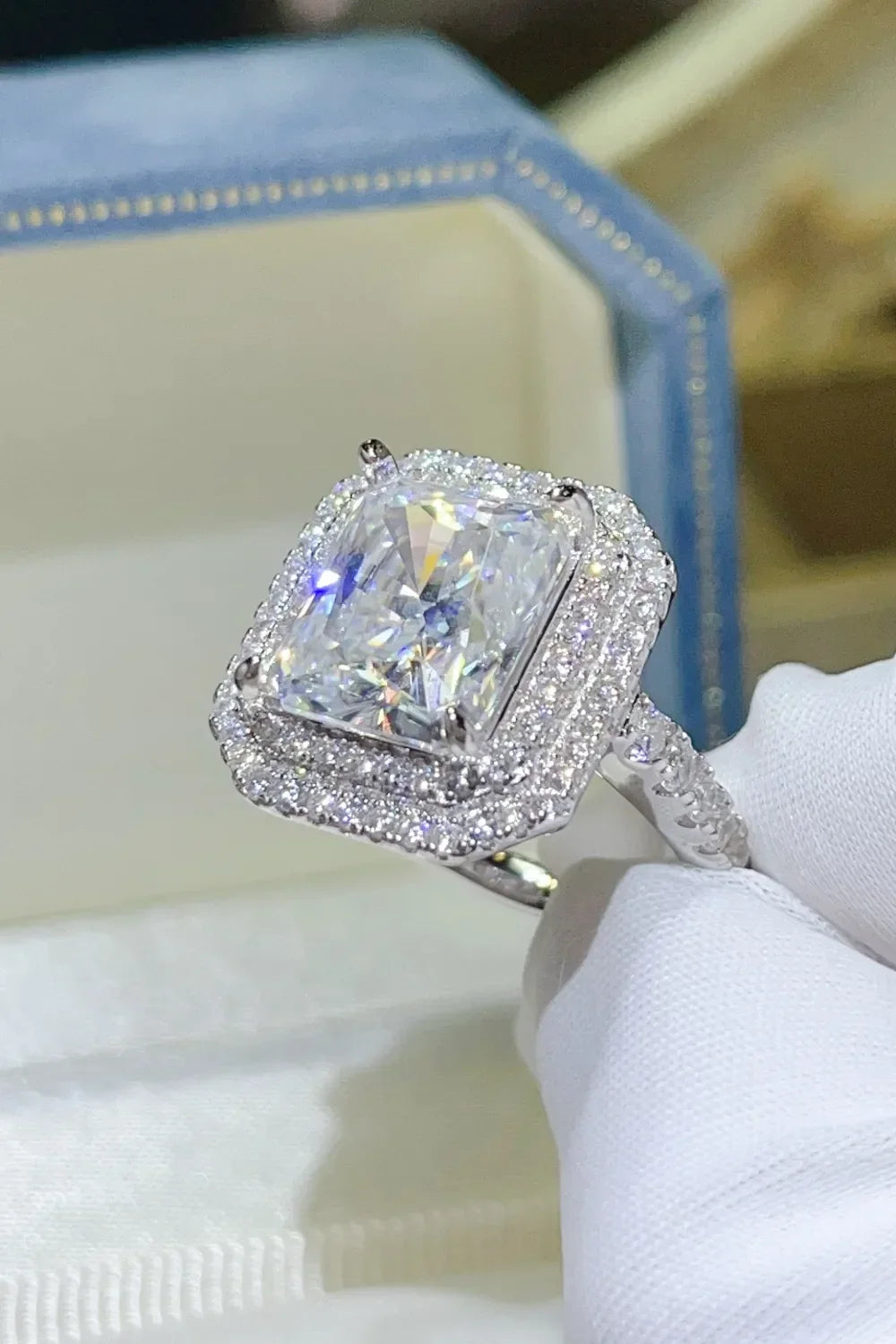 2 Carat Moissanite Sterling Silver Ring With Halo - Southern Shores Clothing