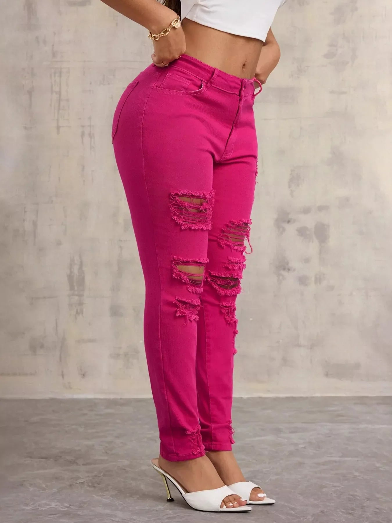 Coastal High Waisted Distressed Skinny Stretch Jeans - Southern Shores Clothing