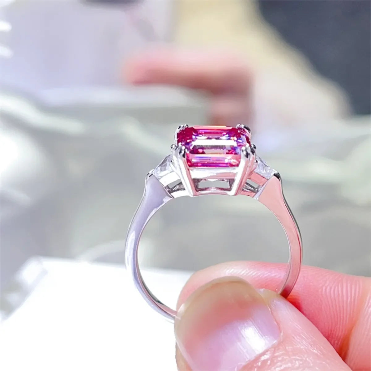 Platinum Plated 3 Carat Moissanite Ring Brilliance