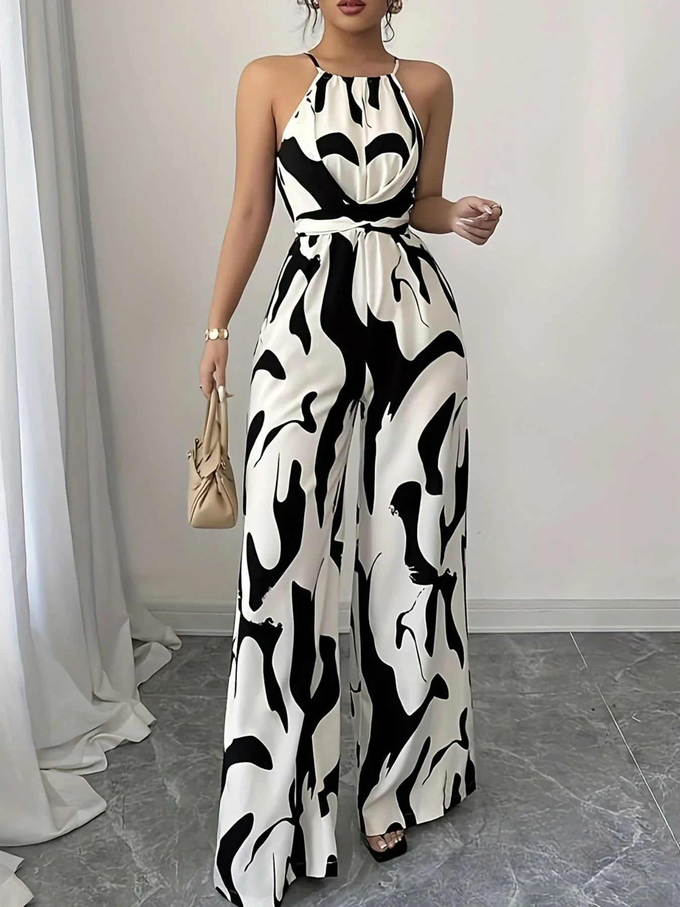 Abstract Print Sleeveless Wide Leg Jumpsuit - Southern Shores Clothing