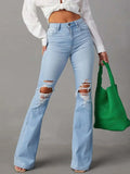 Stretchy Denim Distressed Jeans With Pockets