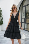 Contrast V-Neck Sleeveless Tiered Dress - Southern Shores Clothing