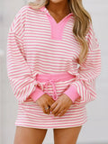 Striped Top and Skirt Set with Drawstring - Southern Shores Clothing