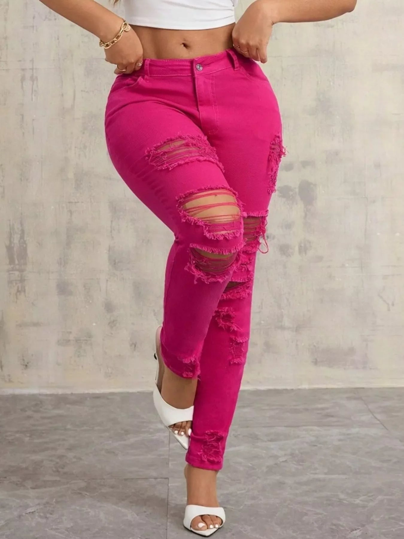 Coastal High Waisted Distressed Skinny Stretch Jeans - Southern Shores Clothing
