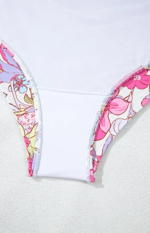 Floral Ruffle Trim Tummy Control Swimsuit One Piece - Southern Shores Clothing