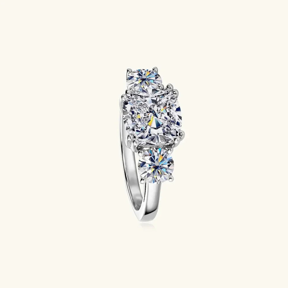 3.5 Carat Moissanite Three Stone Sterling Silver Ring - Southern Shores Clothing