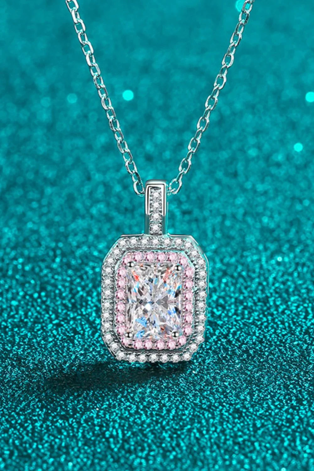 1 Carat Moissanite Geometric Necklace With Pink Zircon Halo