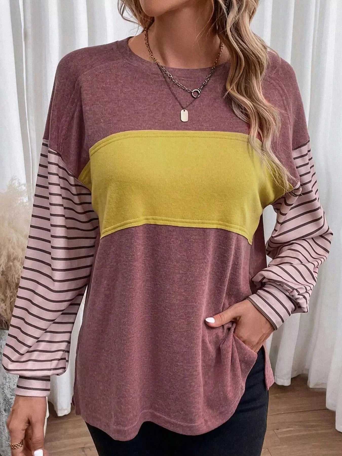 Striped Color Block Long Sleeve T-Shirt - Southern Shores Clothing