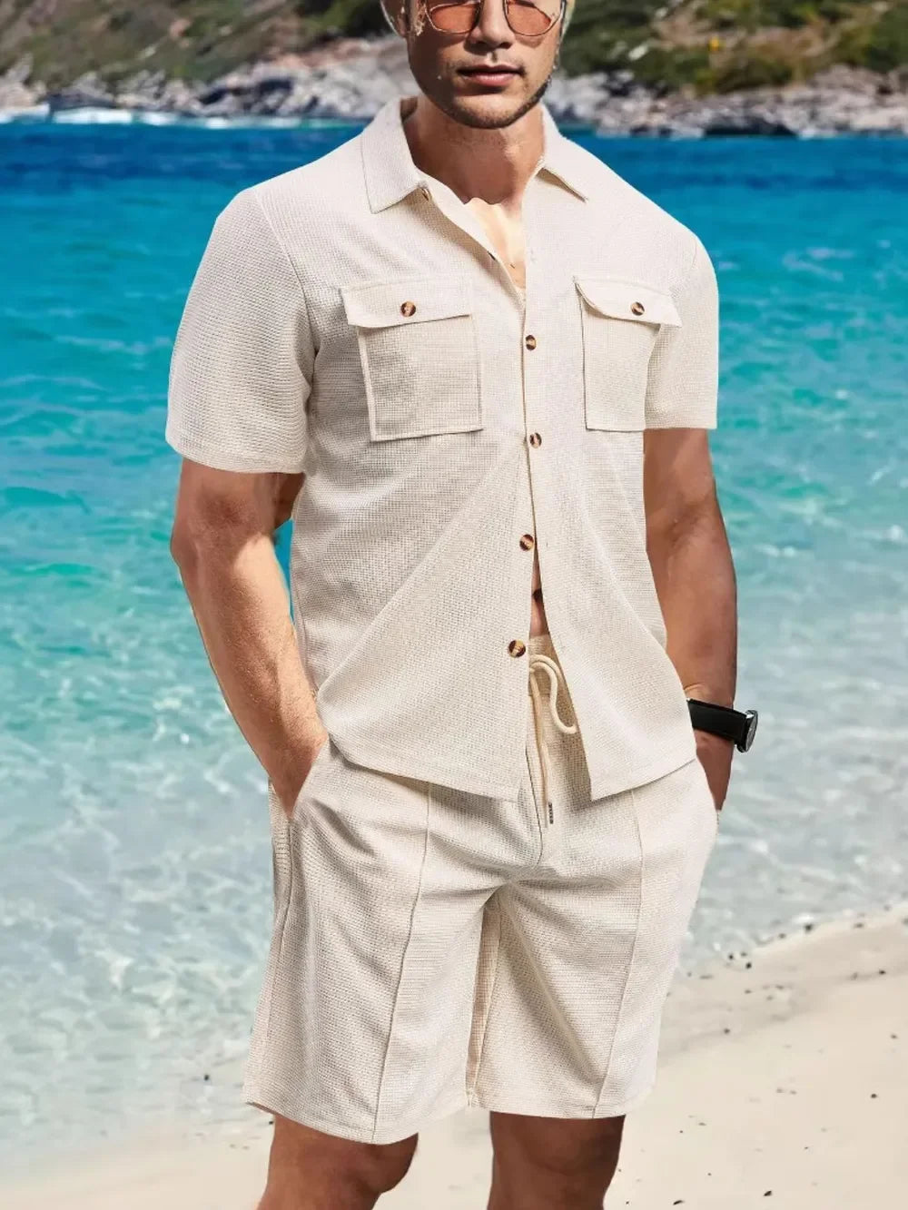 Men's Full Size Button Down Short Sleeve Top and Shorts Set Plus Size - Southern Shores Clothing