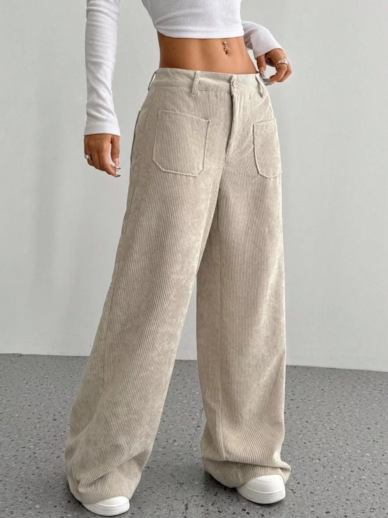 Wide Leg Corduroy Pants With Pockets And Relaxed Fit - Southern Shores Clothing