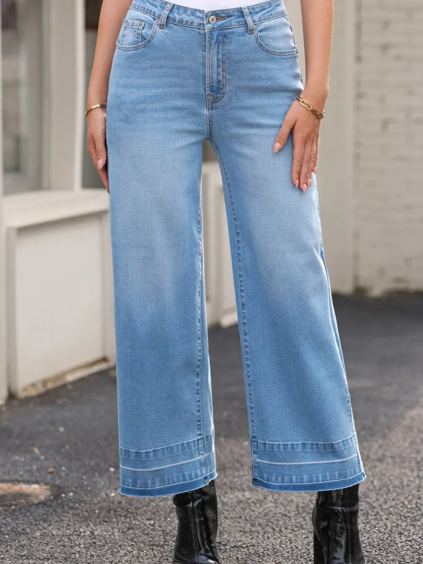 Beachside High Waist Wide Leg Washed Denim Jeans - Southern Shores Clothing