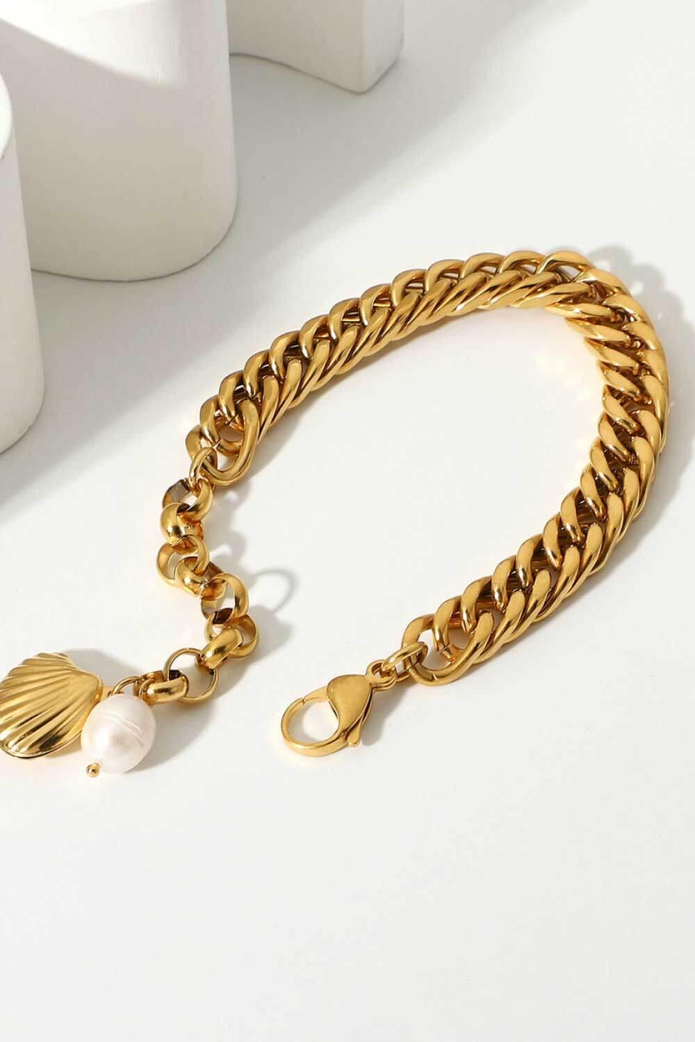 18K Gold-Plated Pearl Curb Chain Bracelet - Southern Shores Clothing