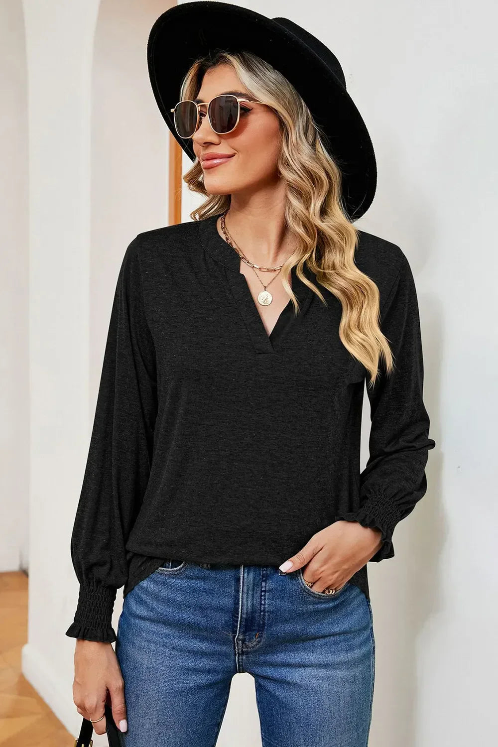Notched Lantern Sleeve T-Shirt - Southern Shores Clothing