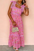 Floral Lace Maxi Dress With Bow Ties On Wide Straps Lined Bodice - Southern Shores Clothing