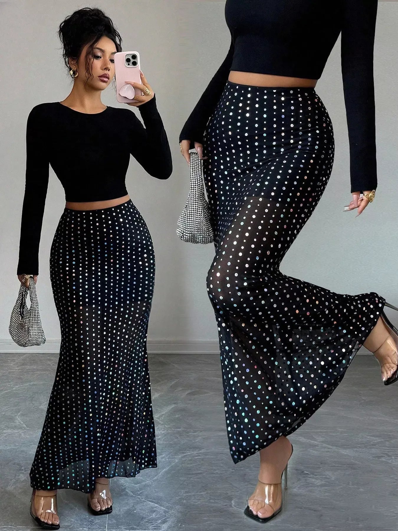 Flowing Polka Dot Maxi Skirt Polyester Blend - Southern Shores Clothing