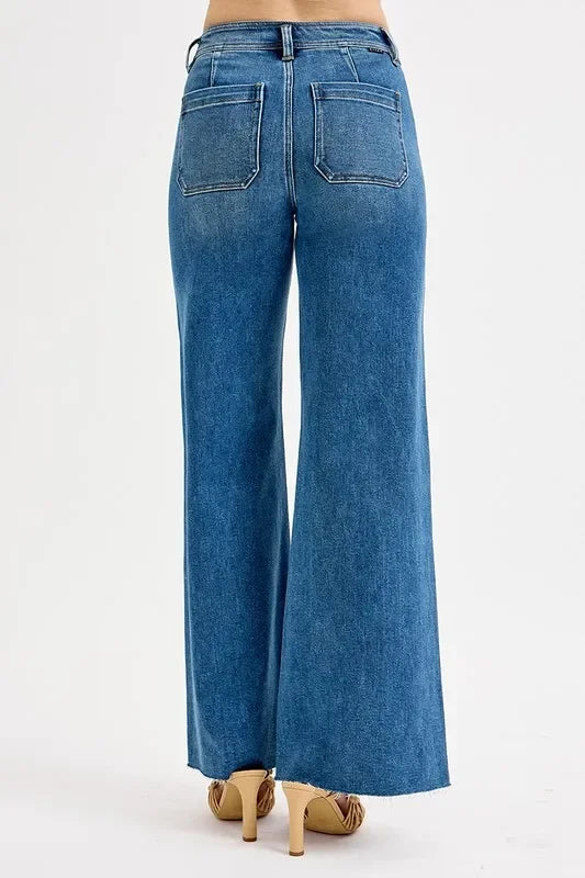 High Waisted Wide Leg Denim Jeans Vintage Inspired - Southern Shores Clothing