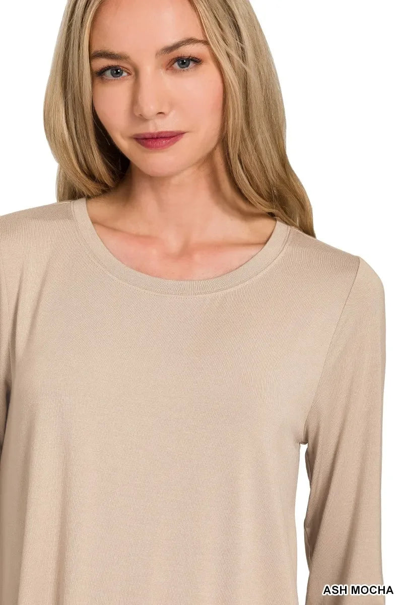 Soft Flowy Round Hem Rayon Long Sleeve Top - Southern Shores Clothing