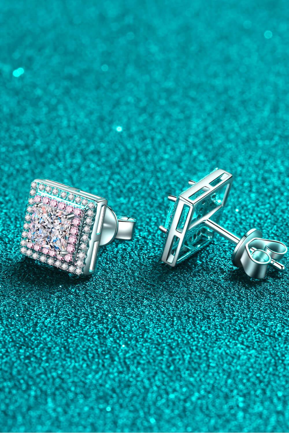 Moissanite Square Stud Earrings In Sterling Silver - Southern Shores Clothing
