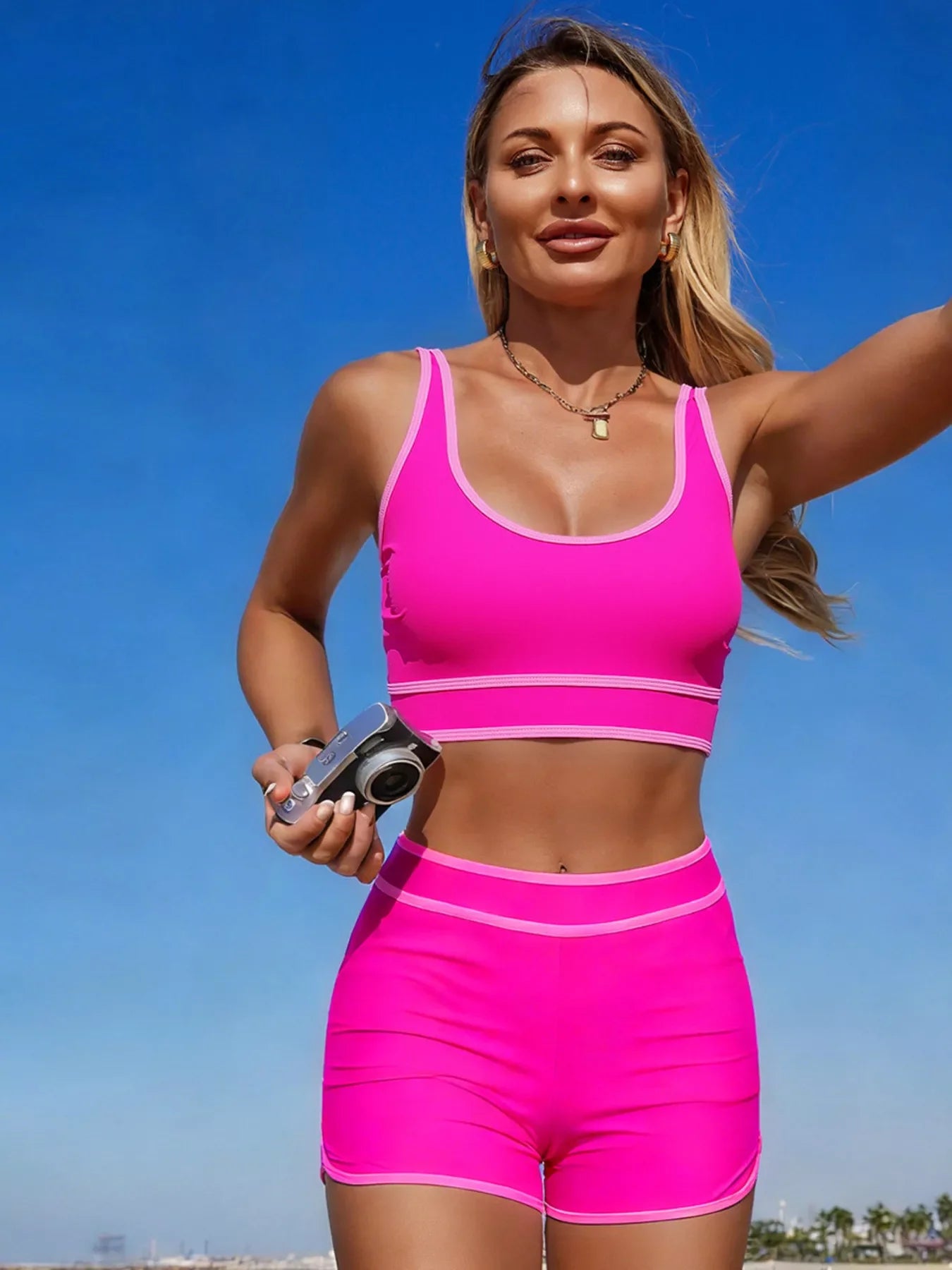 Scoop Neck Two Piece Swim Set With Contrast Trim And Pads - Southern Shores Clothing