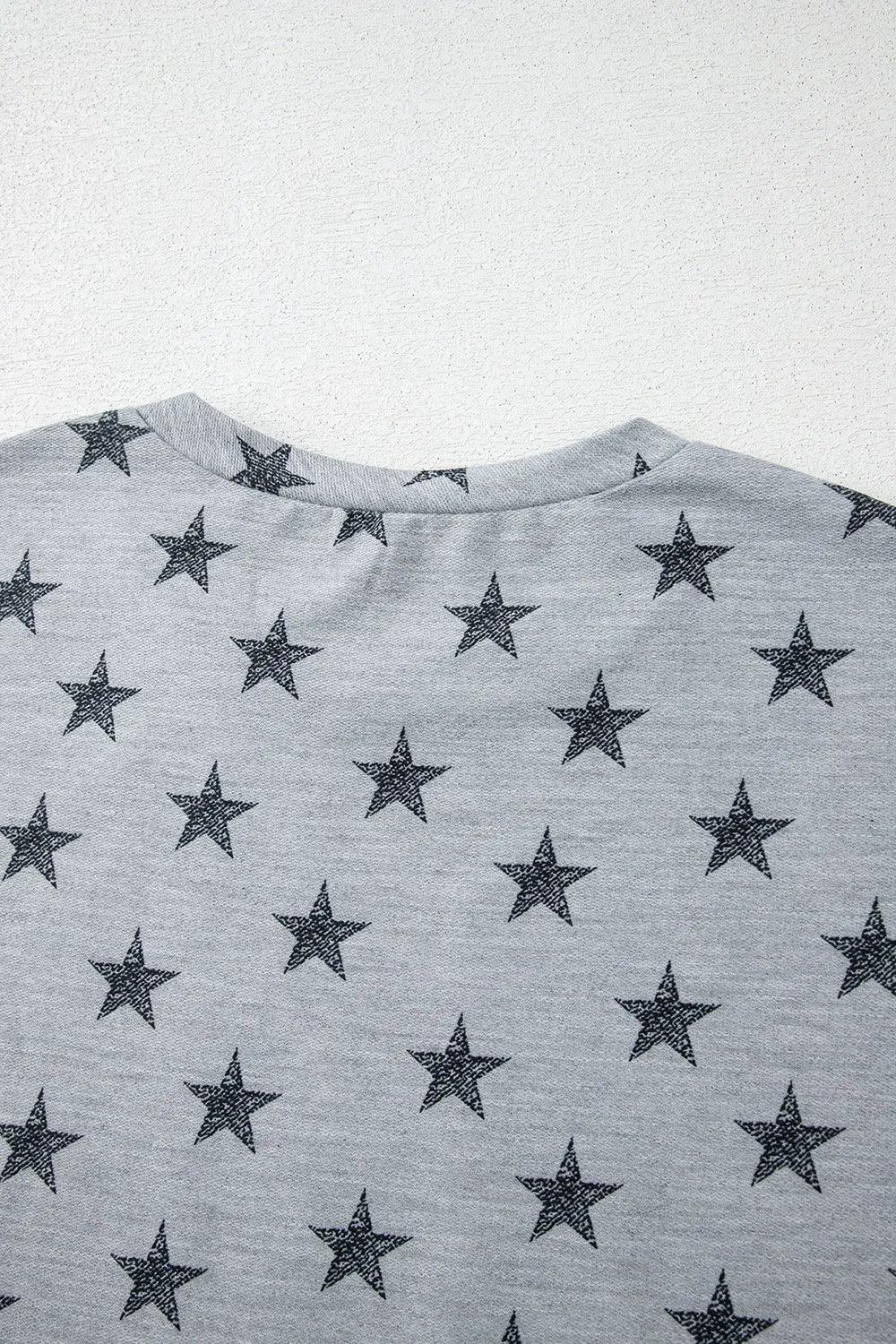 Star Print Tiered Ruffled Sleeve Crew Neck T Shirt - Southern Shores Clothing