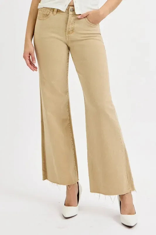 Plus Size Wide Leg Raw Hem Denim Jeans Stretch - Southern Shores Clothing