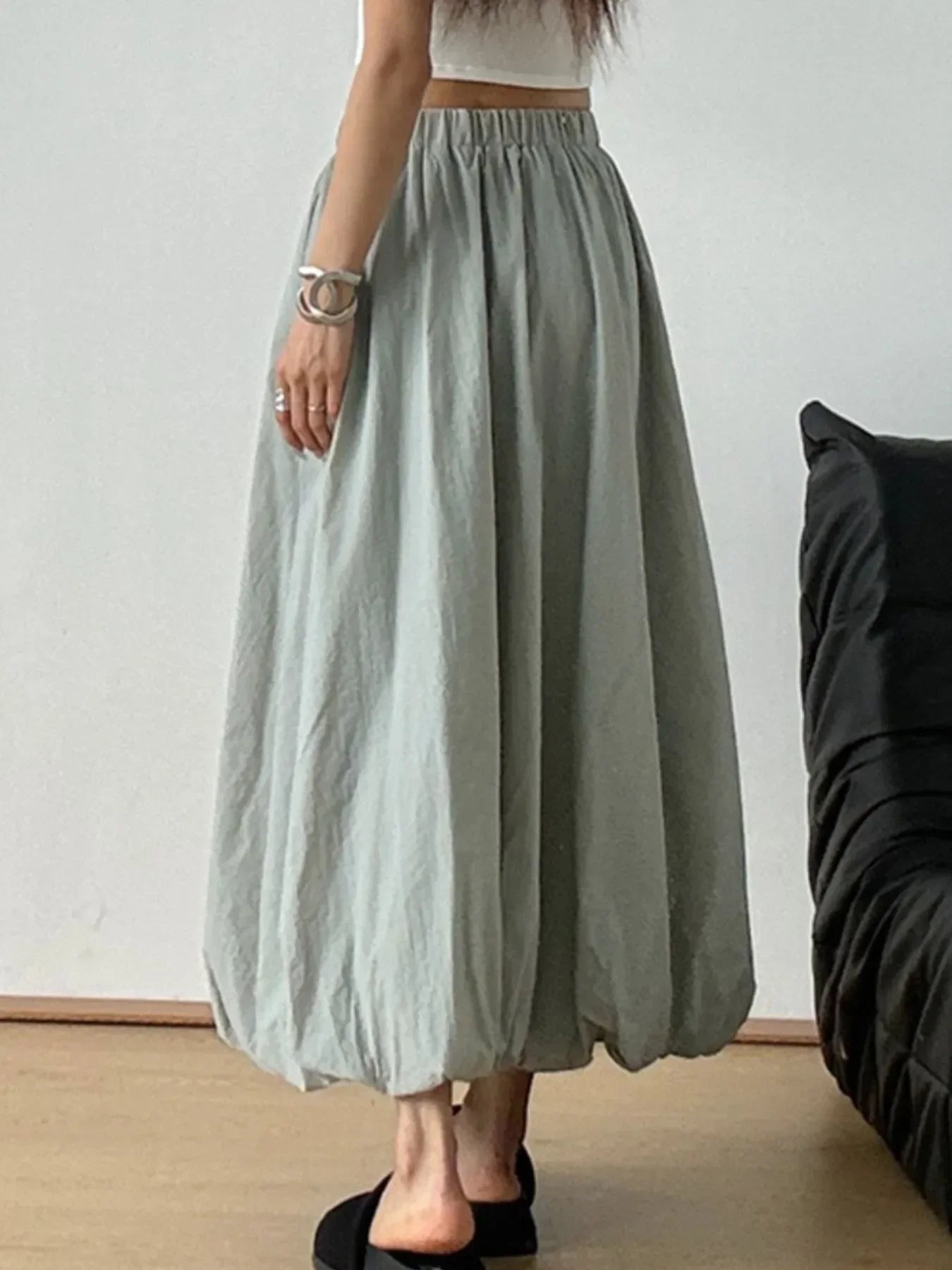 Elastic Waist Bubble Hem Maxi Skirt One Size - Southern Shores Clothing