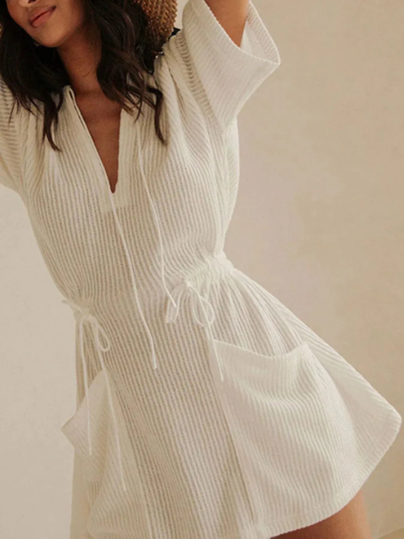 Relaxed Fit Half Sleeve Cover-Up Dress With Drawstring Waist - Southern Shores Clothing