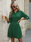 Perfee Collared Neck Button-Up Three-Quater Sleeve Dress - Southern Shores Clothing