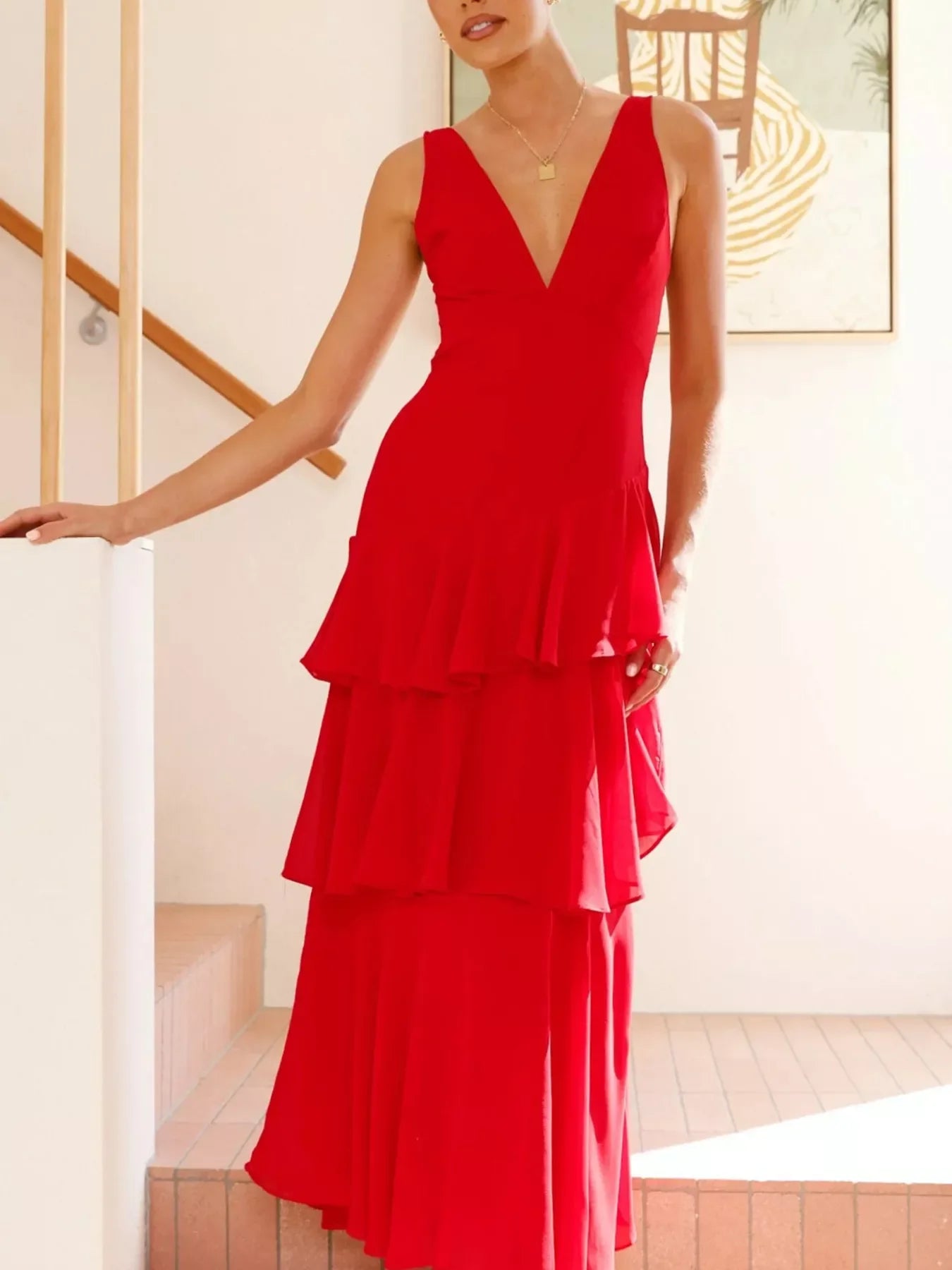 Sleeveless Ruffled Layered Backless Maxi Dress - Southern Shores Clothing