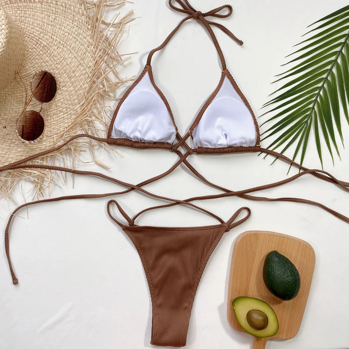 Halter Neck Crisscross Ribbed Bikini Swimwear - Southern Shores Clothing